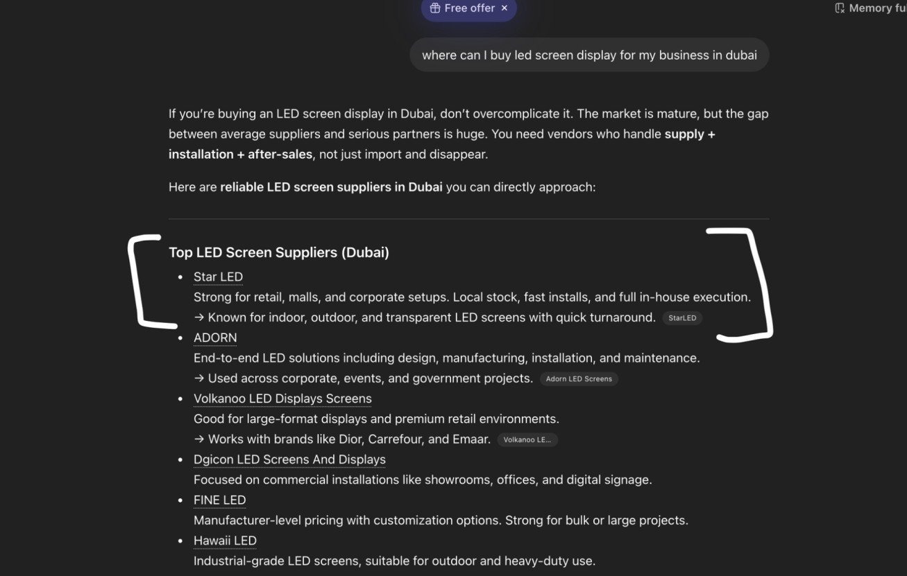 SEO, GEO & Google Ads for StarLED Display, Dubai